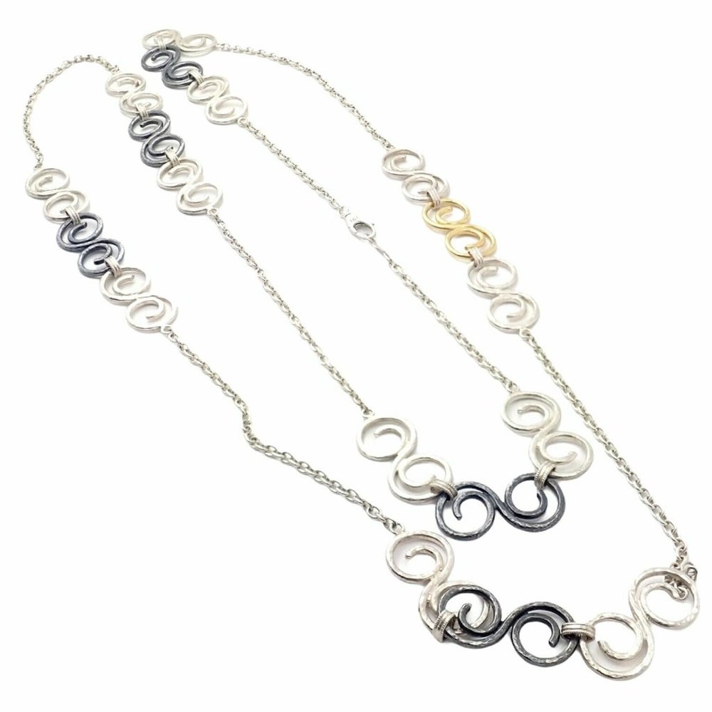 Authentic Gurhan 24k Yellow Gold Sterling Silver Long Curl Necklace 46